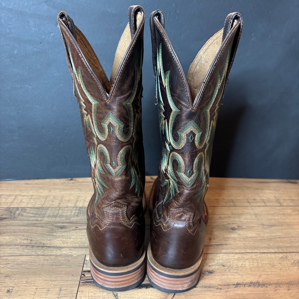 Ariat Tombstone Western Boot Brown Leather Green Stitching Square Toe Size 9.5 - Picture 8 of 11